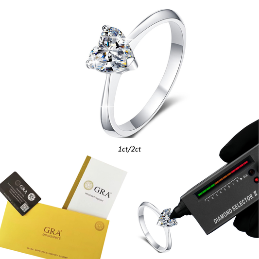 Moissanite 925 Sterling Silver 1-2 Carat Heart Love Ring with Rhodium Plating