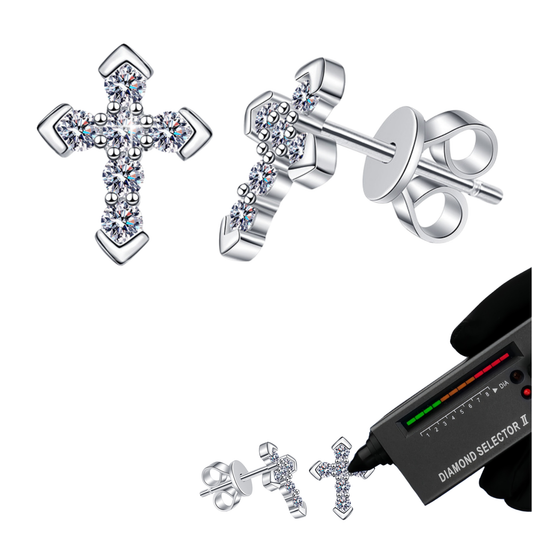 S925 Sterling Silver Classic Cross Moissanite Stud Earrings 0.18ct