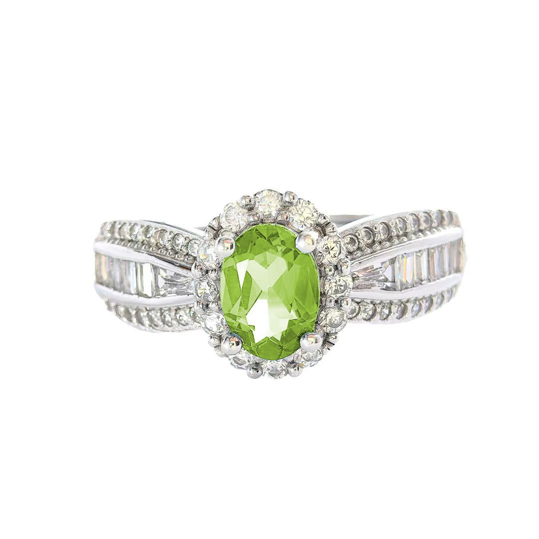 New Timeless Geometric Premium Band 925 Sterling Silver Olivine Ring