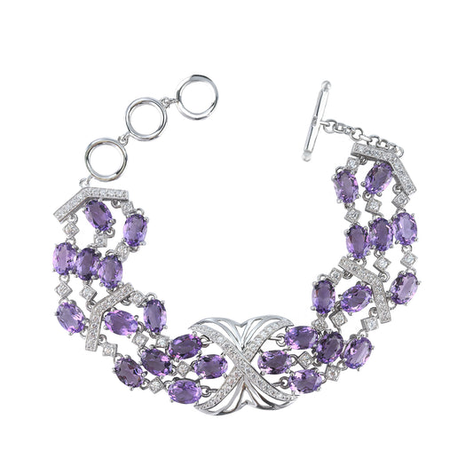 Luxurious Rhodium Plated Silver 925 Jewelry Natural Amethyst Bracelet