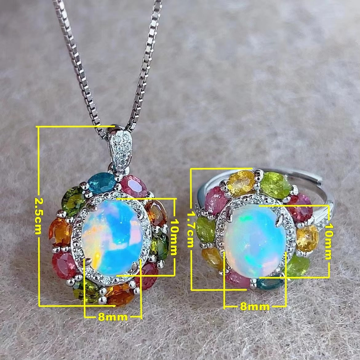 Delicate Rhodium Plated Silver 925 Jewelry Natural Opal Flower Jewelry Set