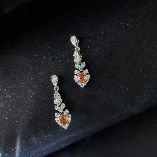 Elegant Rhodium Plated 925 Silver Jewelry Natural Mandarin Sapphire Drop Earrings