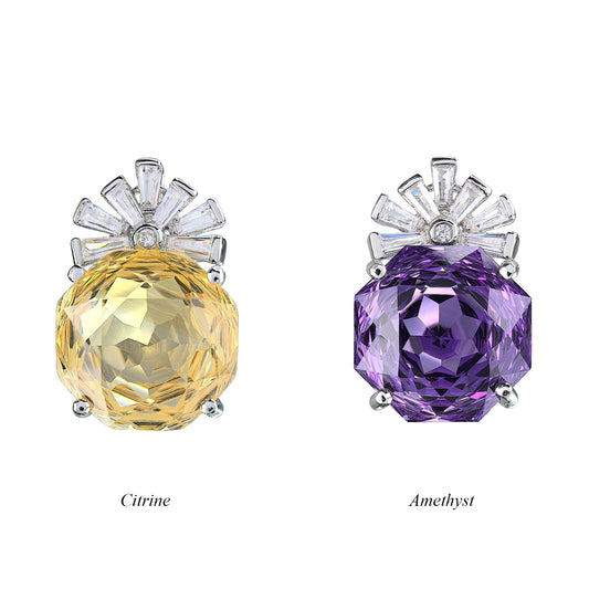 Elegant 925 Sterling Silver Pendant Rhodium Plated with Natural Amethyst/Citrine Pendants