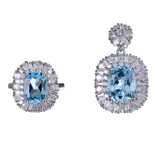 Dazzling Rhodium-Plated 925 Sterling Silver Fine Jewelry Set with Natural Sky Blue Topaz