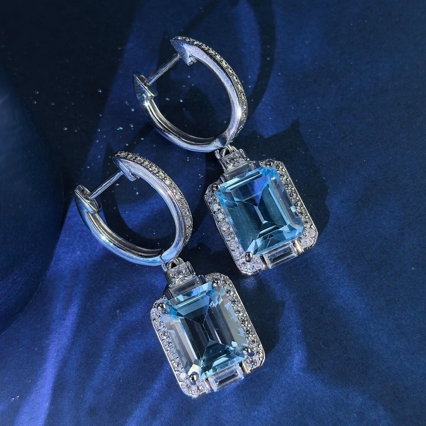 Dazzling Rhodium Plated 925 Silver Jewelry Natural Sky Blue Topaz Drop Earrings