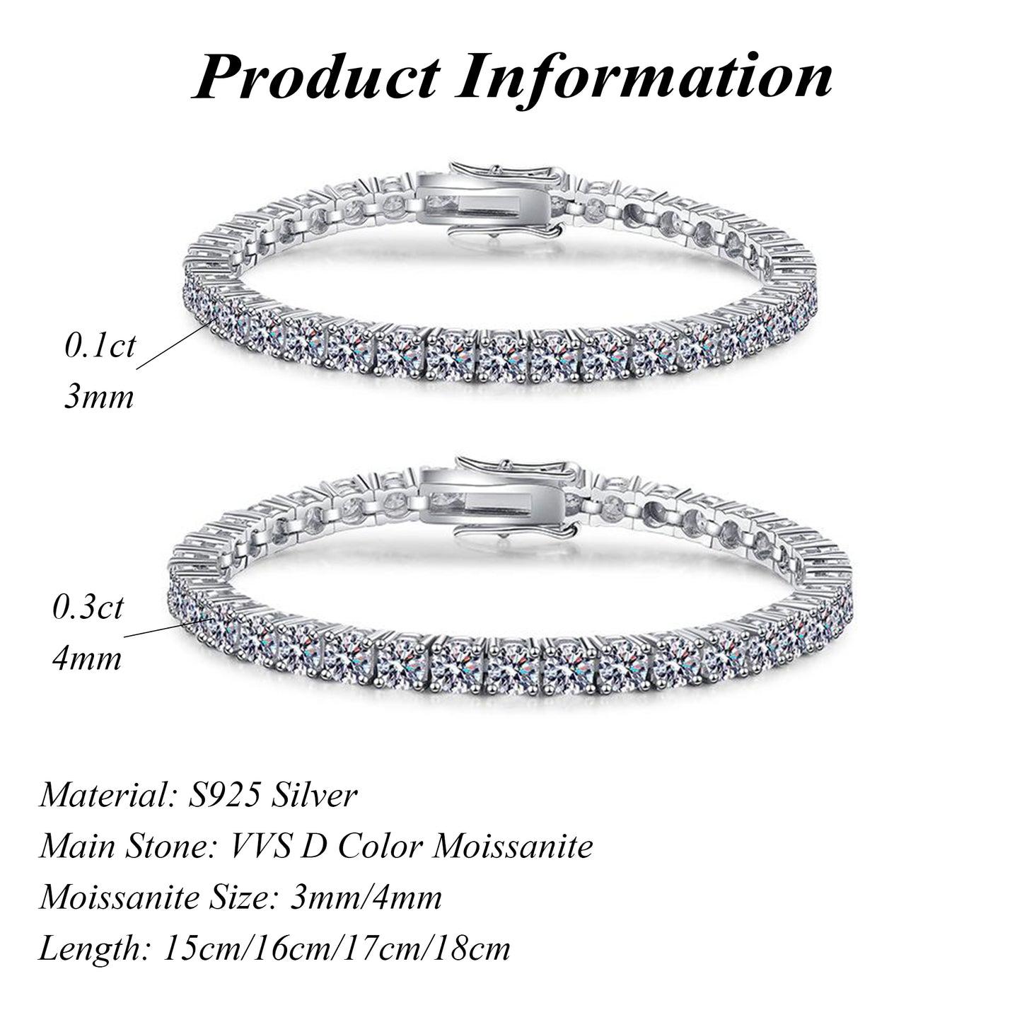 S925 Sterling Silver 1 Carat Moissanite Bracelet Classic Four Claw Ins Style
