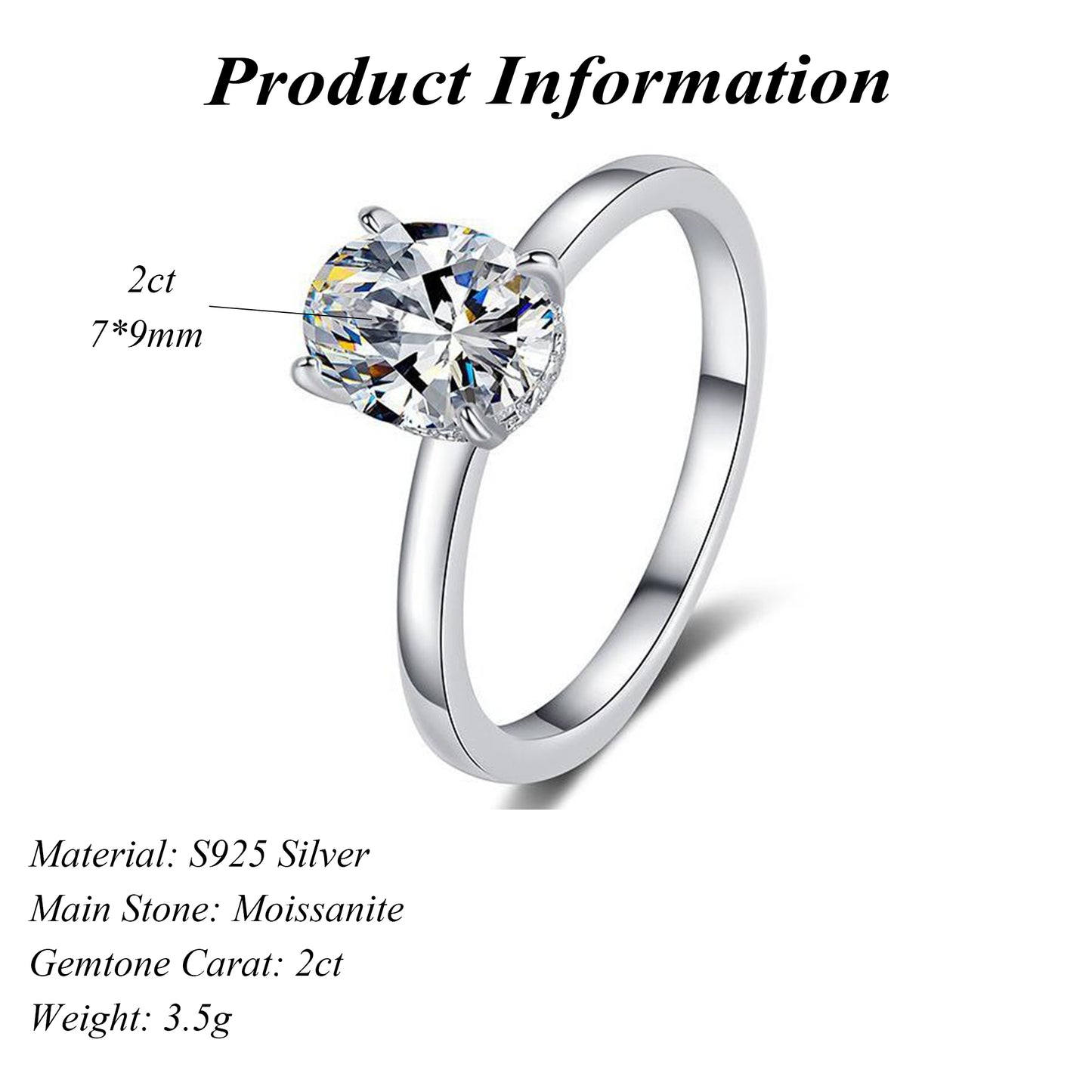 Elegant S925 Sterling Silver Oval Cut 2ct Moissanite Ring