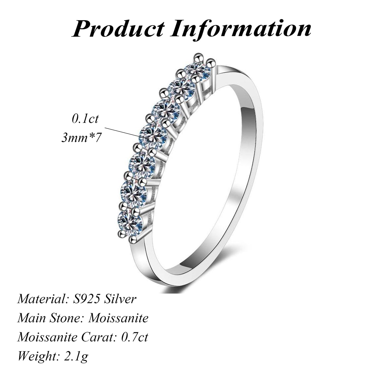Moissanite Half Eternity Wedding Band 925 Sterling Silver 3mm Statement Ring