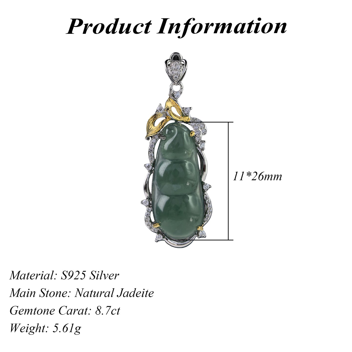 Exquisite Dual Color Plated 925 Silver Jewelry Natural Jadeite Pendant