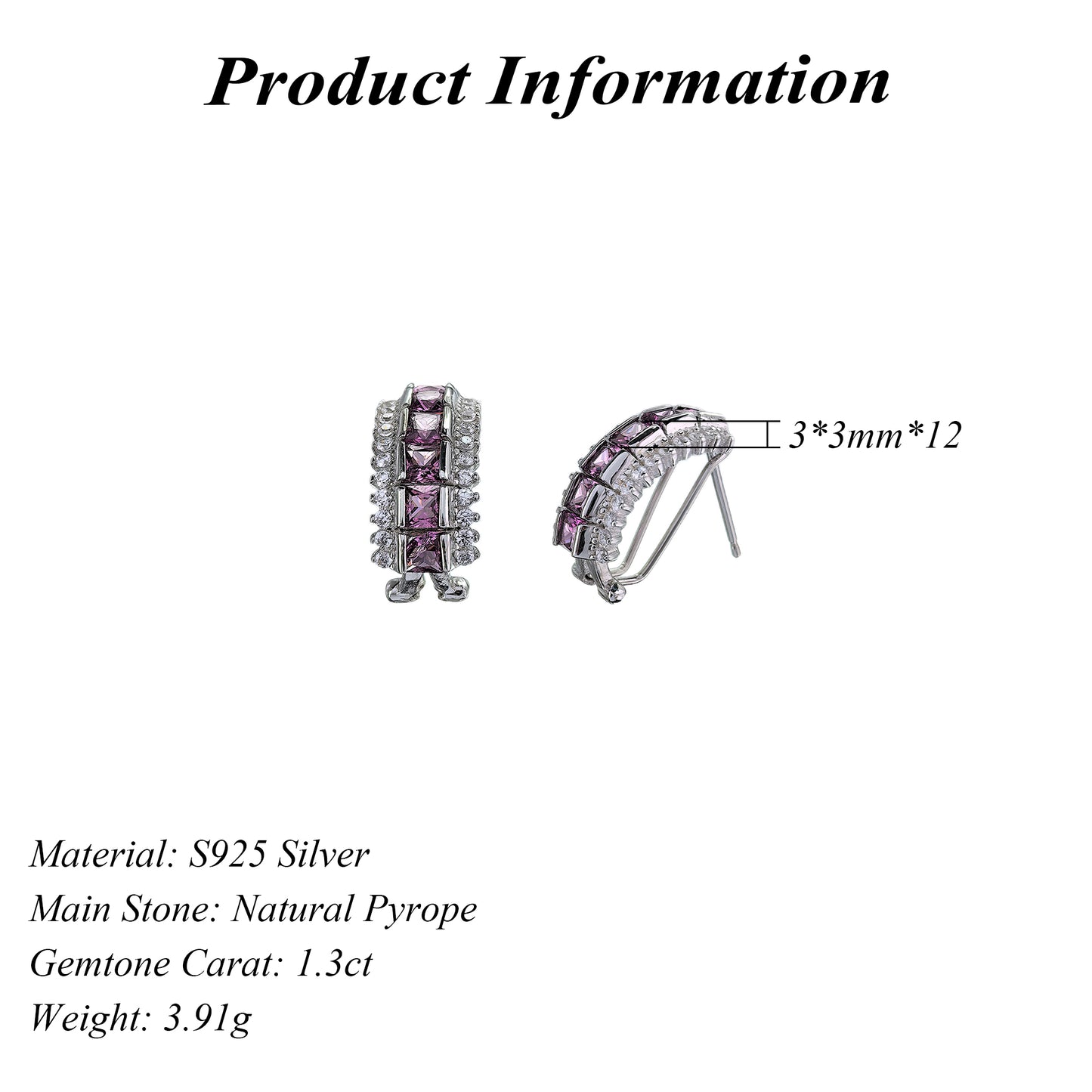 Elegant Rhodium Plated 925 Silver Jewelry Natural Pyrope Hoop Earrings