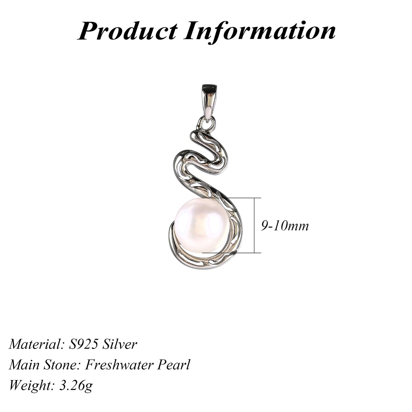 Gorgeous 925 Silver Freshwater Pearl Snake Pendant Rhodium Plated