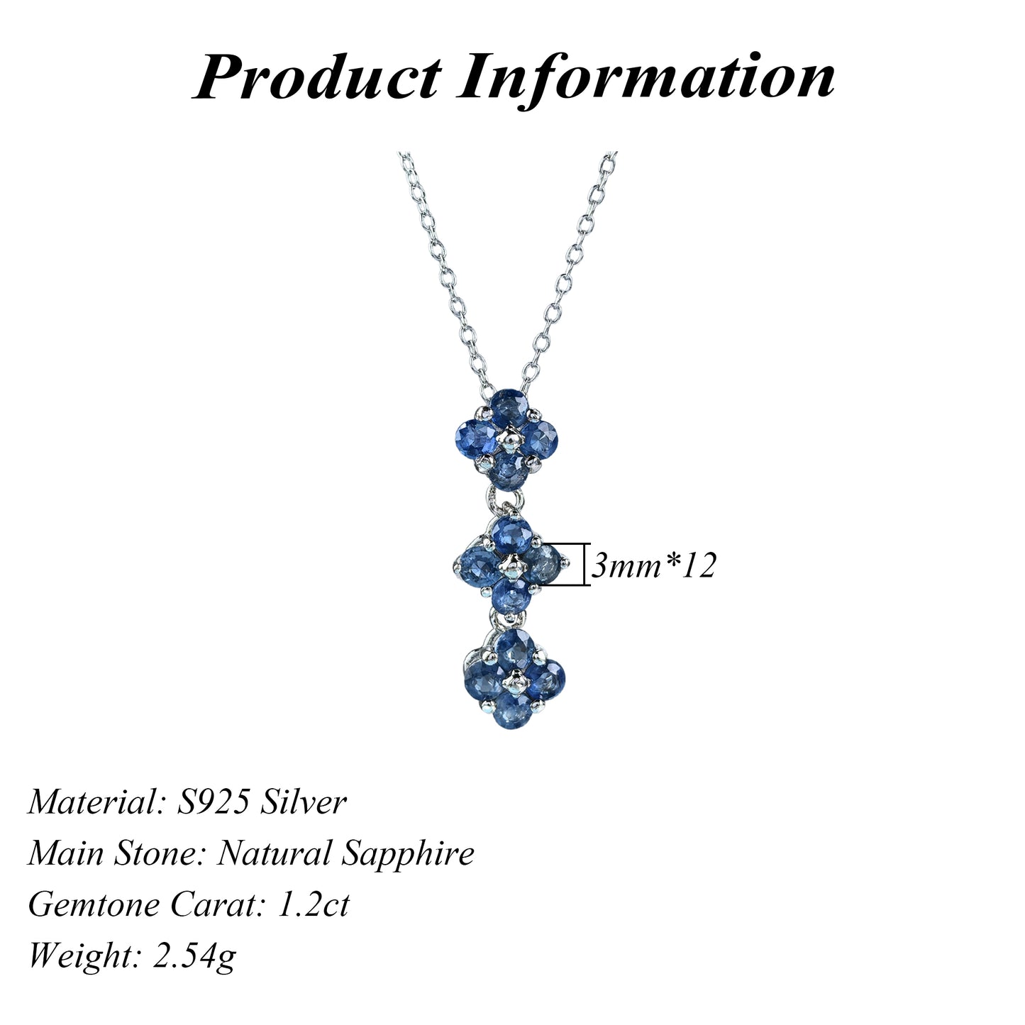 Delicate Rhodium Plated Silver 925 Natural Sapphire Four Leaf Clover Necklace