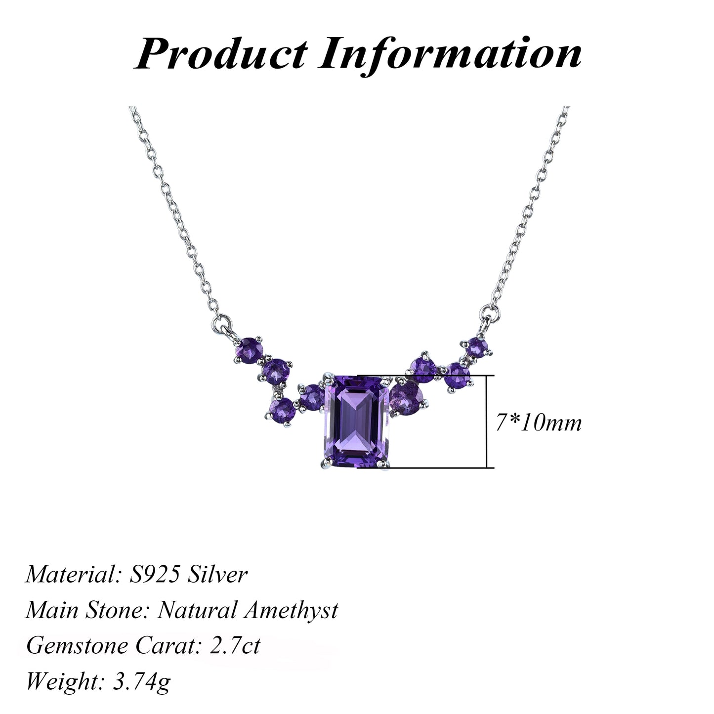 Gorgeous Rhodium Plated Silver 925 Jewelry Natural Amethyst Necklace