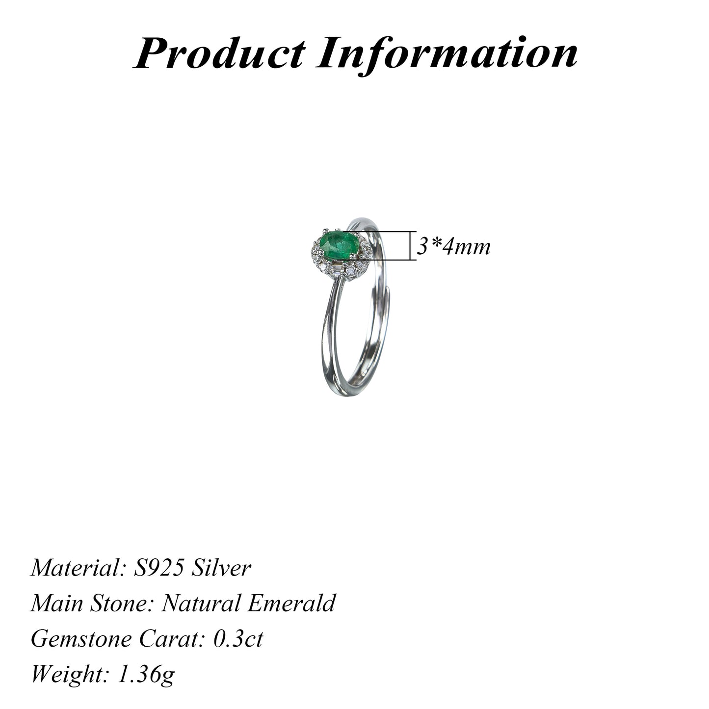 925 Silver Jewelry Ring Elegant Rhodium Plated with Natural Emerald Oval Cut Gemstone for Women's Wedding Party Birthday Gift