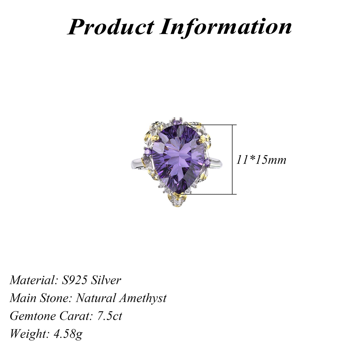 Gorgeous Dual Color Plated Silver 925 Jewelry Natural Amethyst Ring