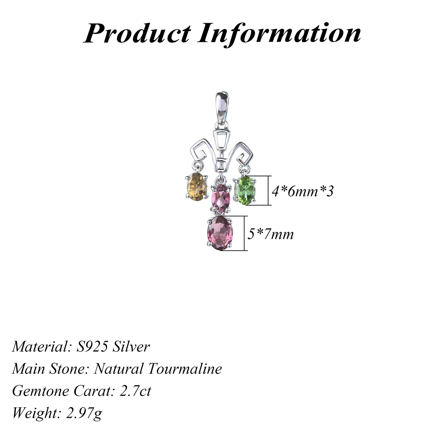 Gorgeous Rhodium Plated 925 Silver Jewelry Natural Tourmaline Pendant