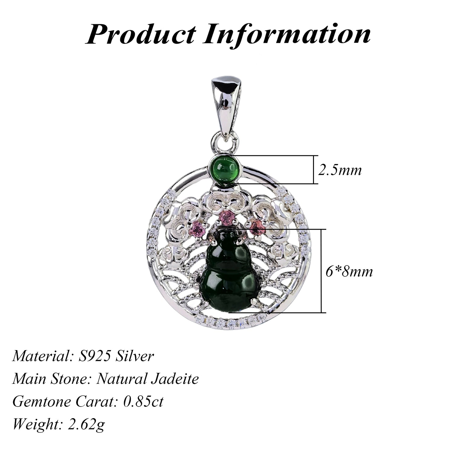 Delicate Rhodium Plated 925 Silver Jewelry Natural Jadeite Pendant
