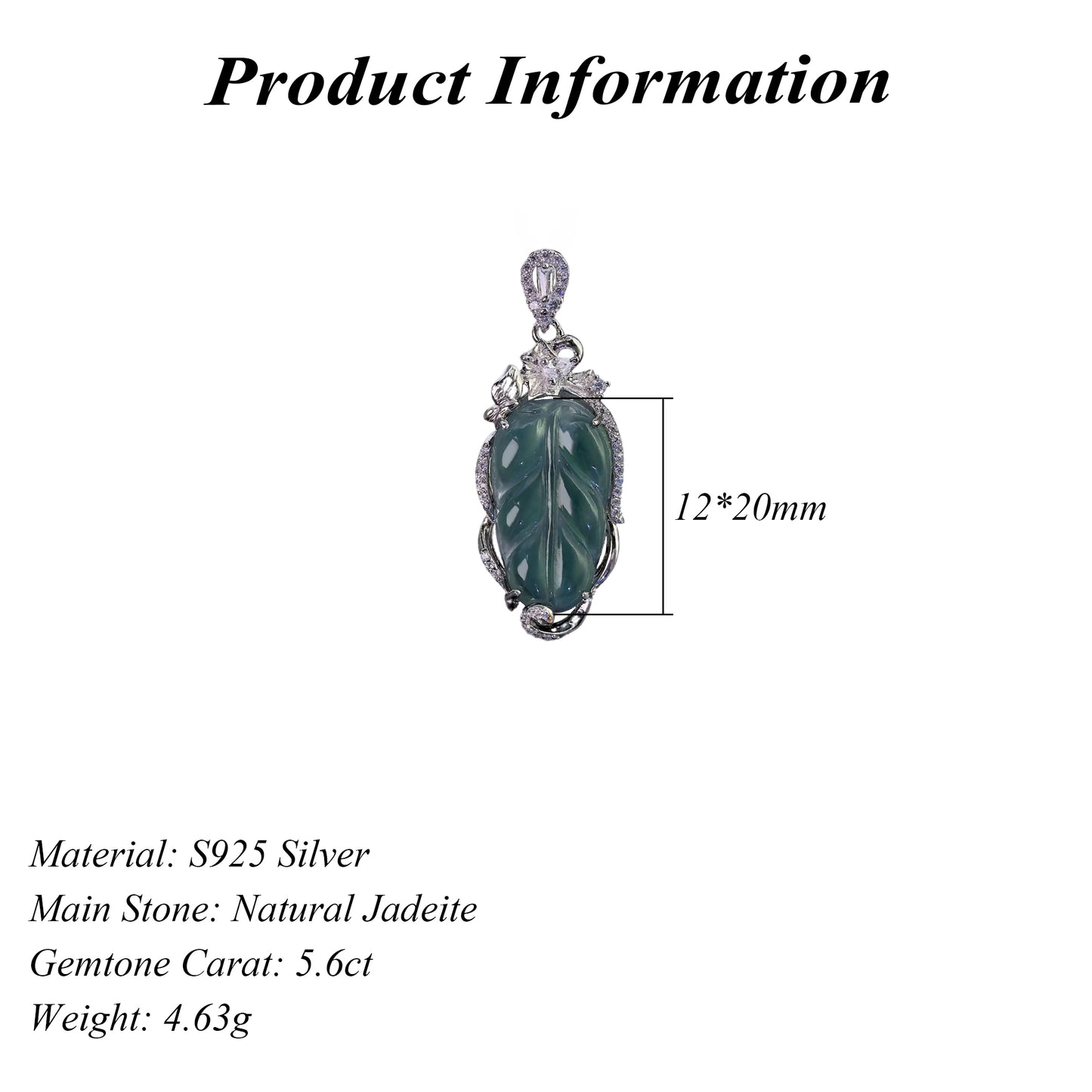 Graceful Rhodium Plated 925 Silver Jewelry Natural Jadeite Pendant