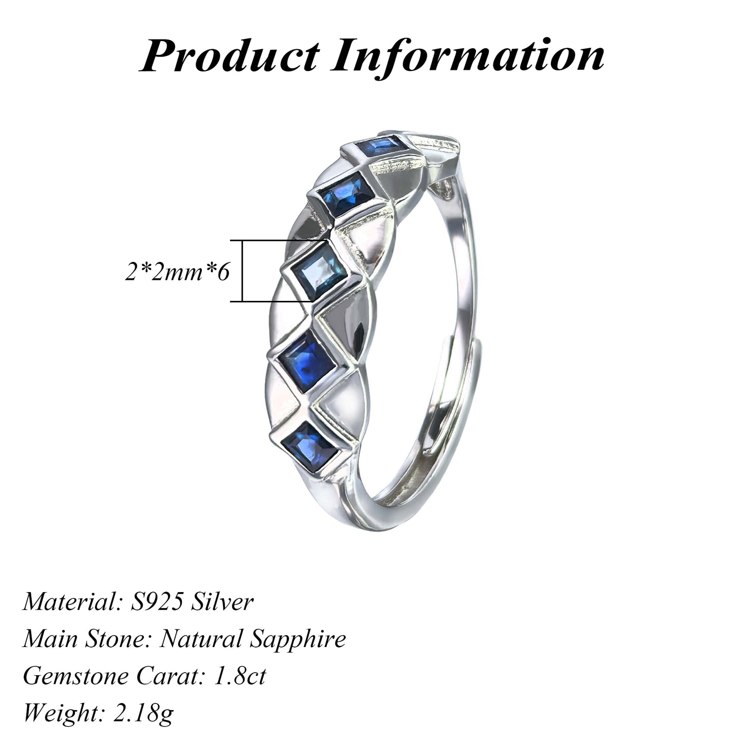 Graceful Rhodium Plated 925 Silver Jewelry Natural Sapphire Ring