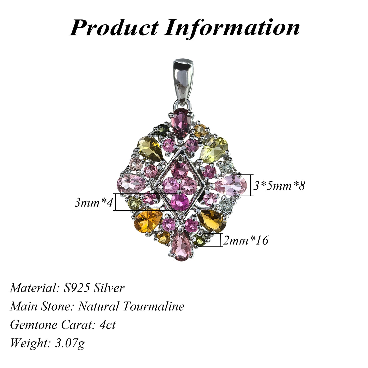 Dazzling Rhodium Plated Silver 925 Jewelry Natural Tourmaline Flower Pendant