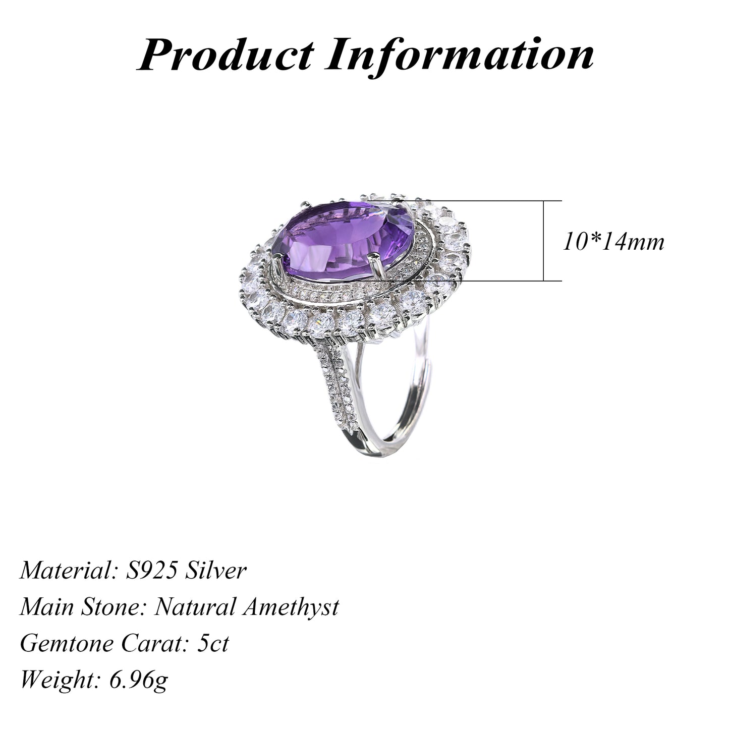 Gorgeous Rhodium Plated Silver 925 Jewelry Natural Amethyst Ring