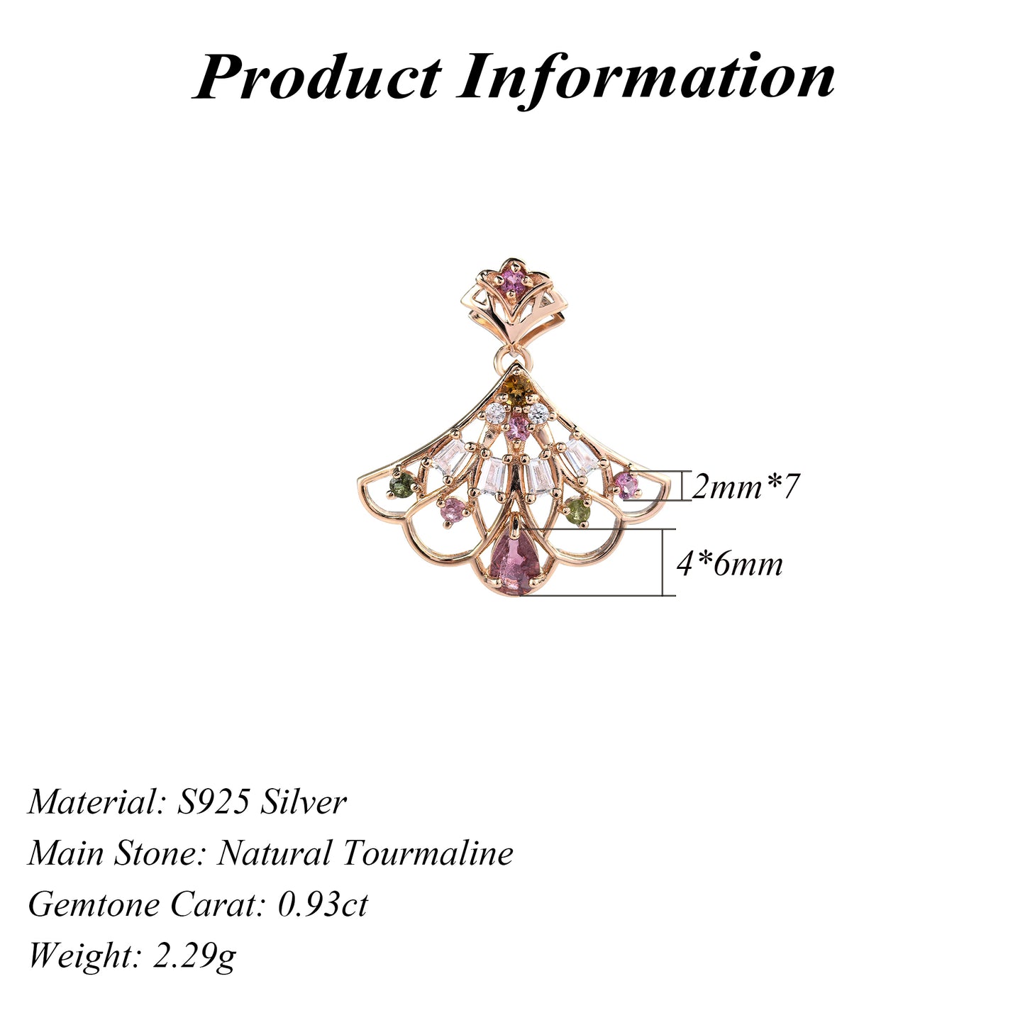 Delicate Rose Gold Plated 925 Sterling Silver Natural Tourmaline Pendant