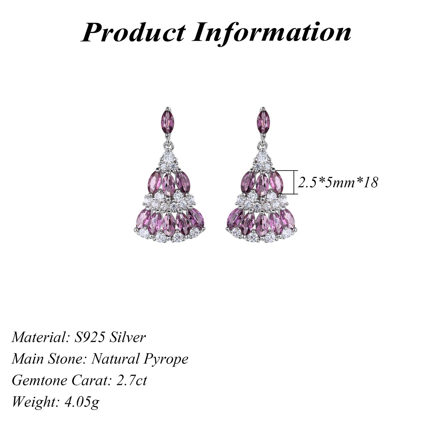 Delicate  S925 Silver Rhodium Plated Natural Pyrope Skirt Drop Earrings