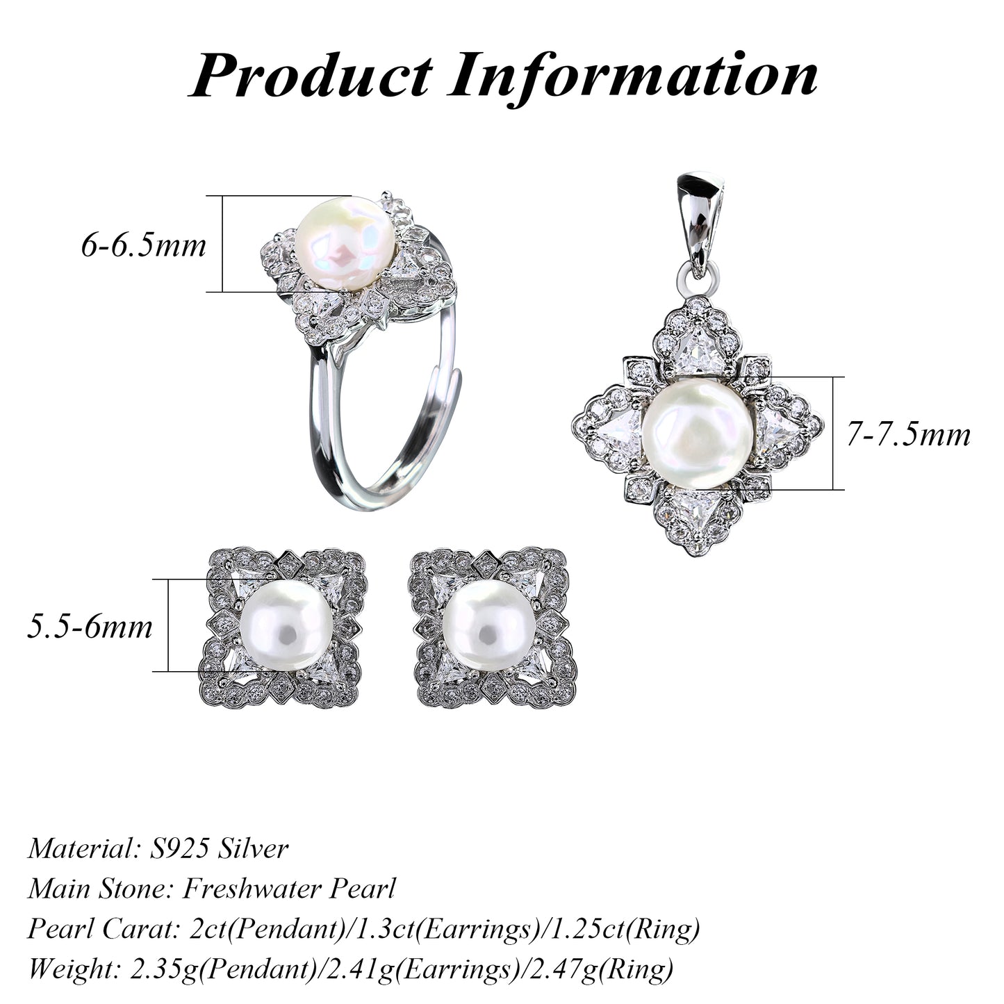 Shiny Rhodium Plated 925 Sterling Silver Freshwater Pearl Four Leaf Clover Jewelry Set