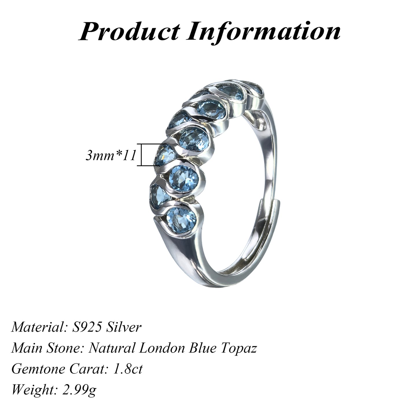 Unique Rhodium Plated 925 Silver Jewelry Natural London Blue Topaz Ring