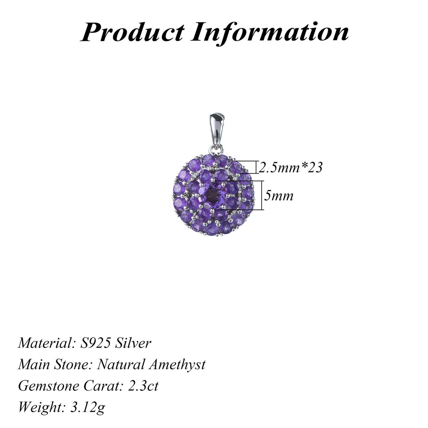 Graceful Rhodium Plated 925 Silver Jewelry Natural Amethyst Pendant