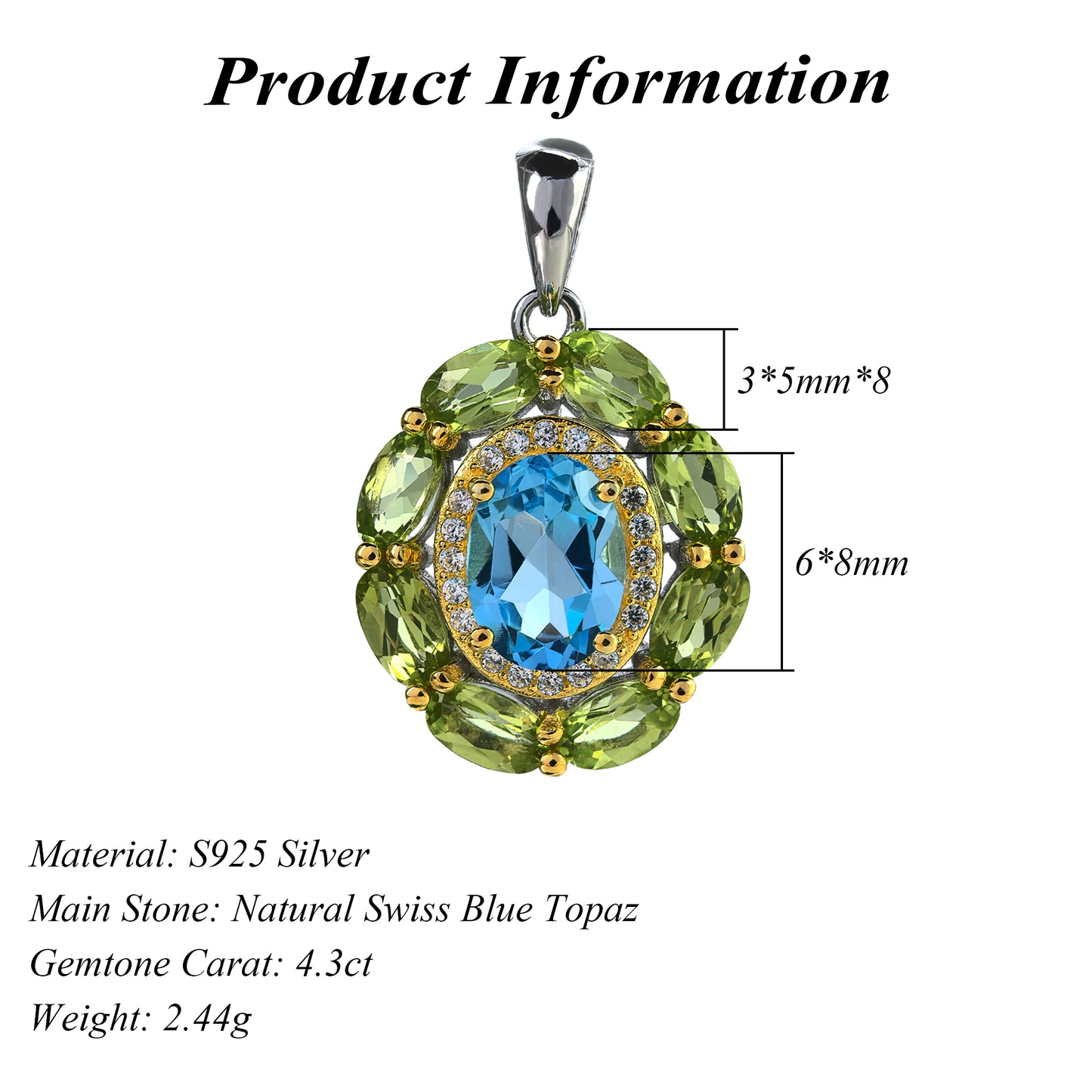 Gorgeous Dual Color Plated 925 Silver Natural Swiss Blue Topaz Pendant