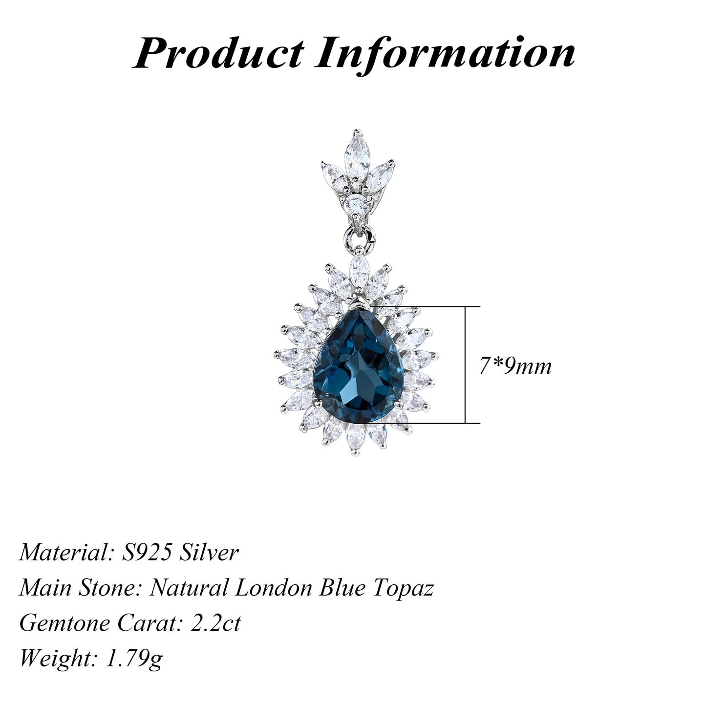 Sparkling Rhodium-Plated 925 Sterling Silver London Blue Topaz Pendant