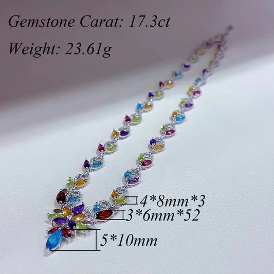 Luxurious Rhodium Plated Silver 925 Jewelry Multiple Natural Gemstone Necklace