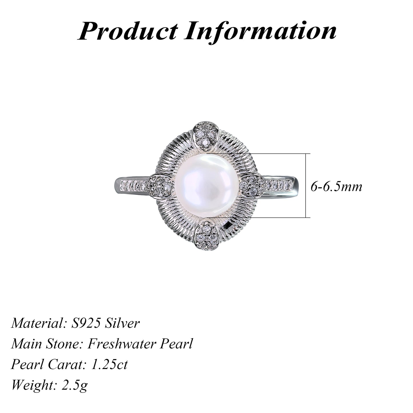 Unique Rhodium Plated 925 Sterling Silver Freshwater Pearl Ring