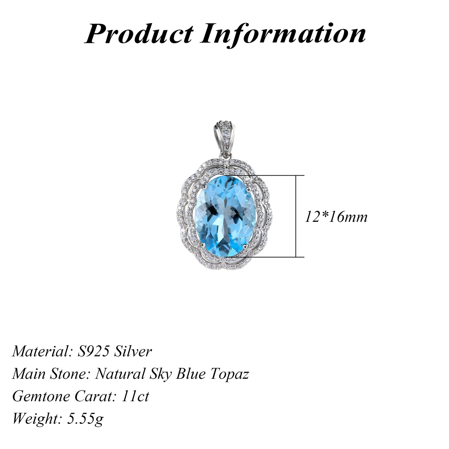 Gorgeous Rhodium Plated 925 Silver Natural Sky Blue Topaz Flower Pendant