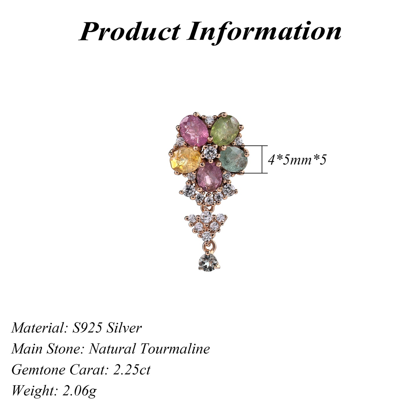 Graceful Rose Gold Plated 925 Sterling Silver Natural Tourmaline Pendant