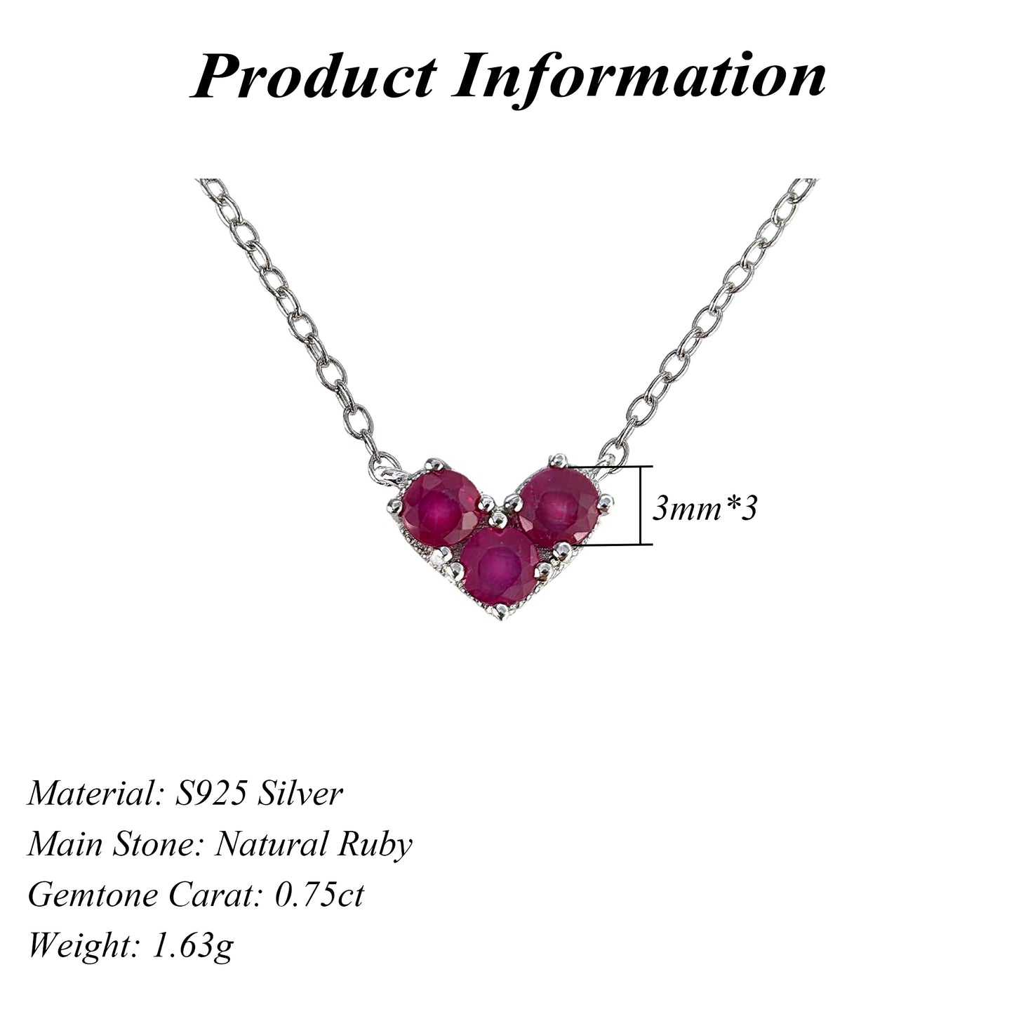 Delicate Rhodium Plated 925 Silver Jewelry Natural Ruby Necklace