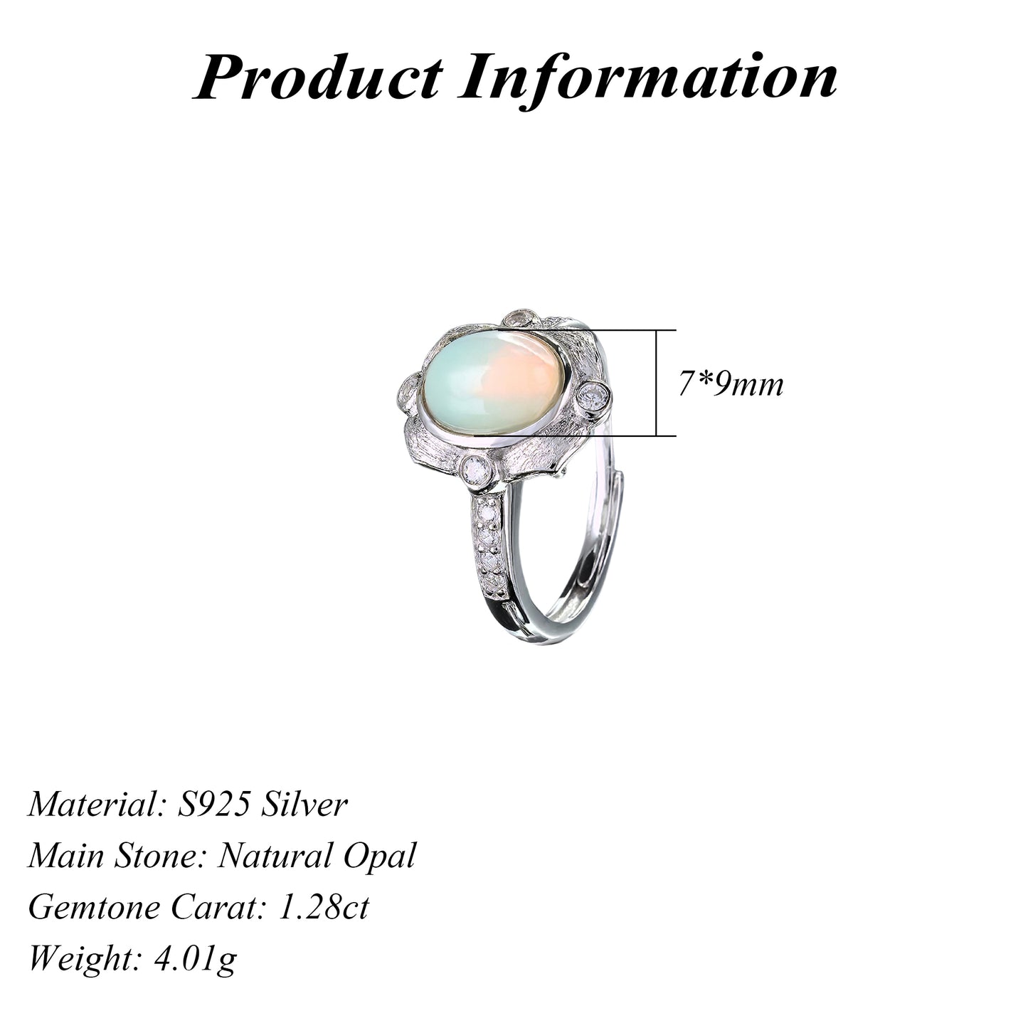Unique Rhodium Plated Silver 925 Trendy Oval Cut Natural Opal Gemstone Ring