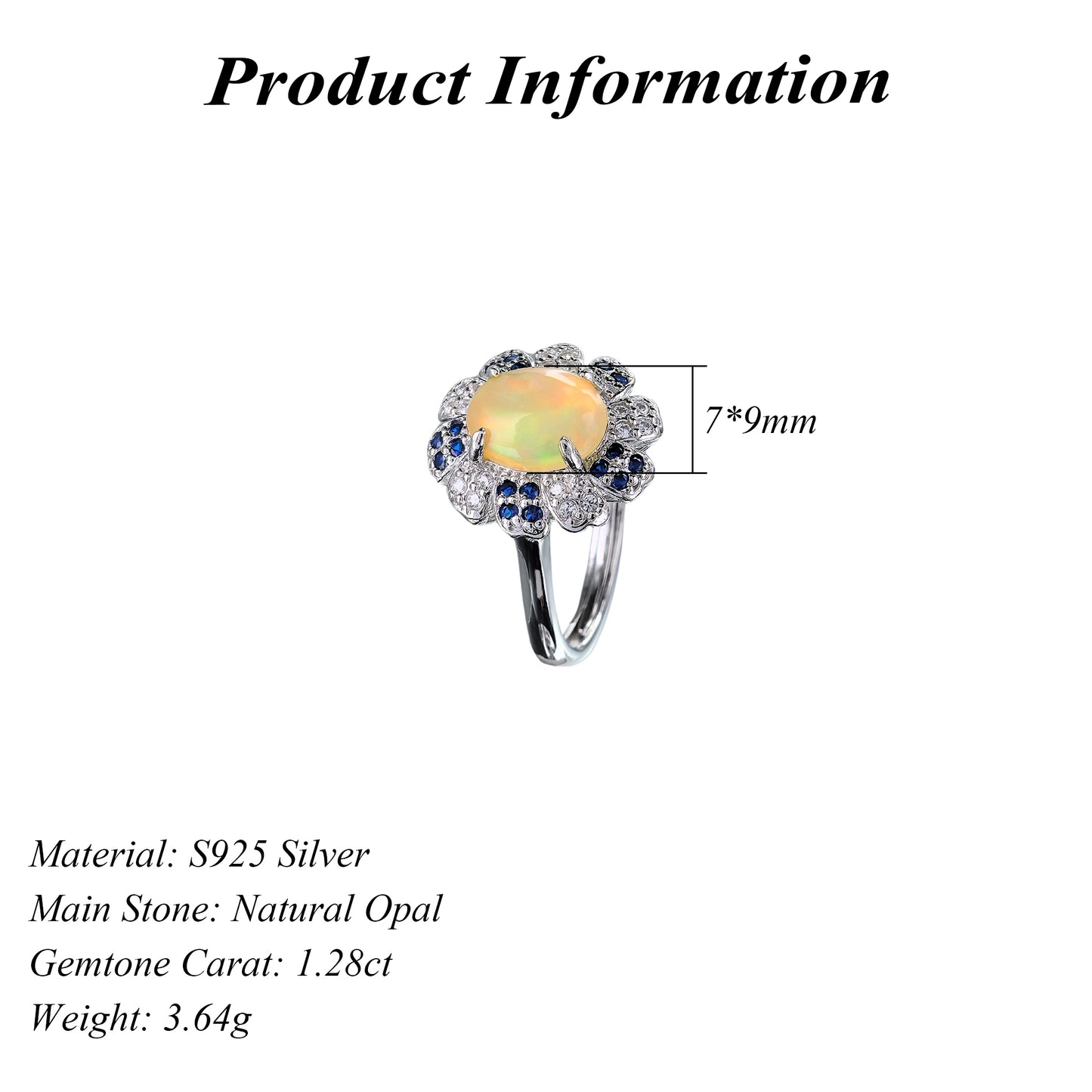 Delicate Rhodium Plated Silver 925 Jewelry Natural Opal Flower Ring