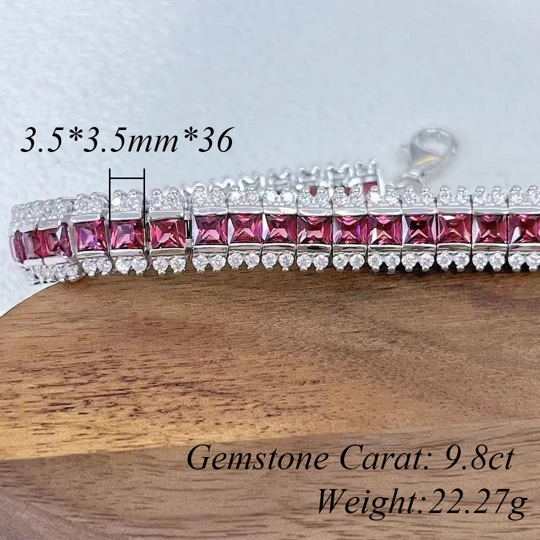 Exquisite Rhodium Plated Silver 925 Jewelry Natural Pyrope Bracelet
