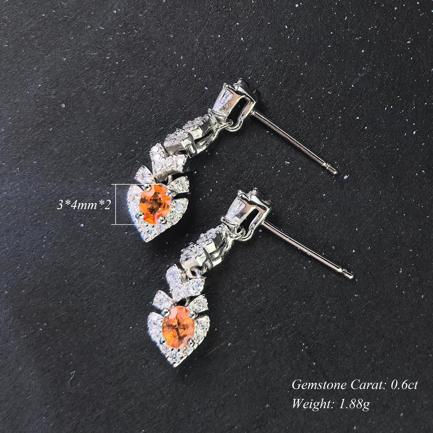 Elegant Rhodium Plated 925 Silver Jewelry Natural Mandarin Sapphire Drop Earrings
