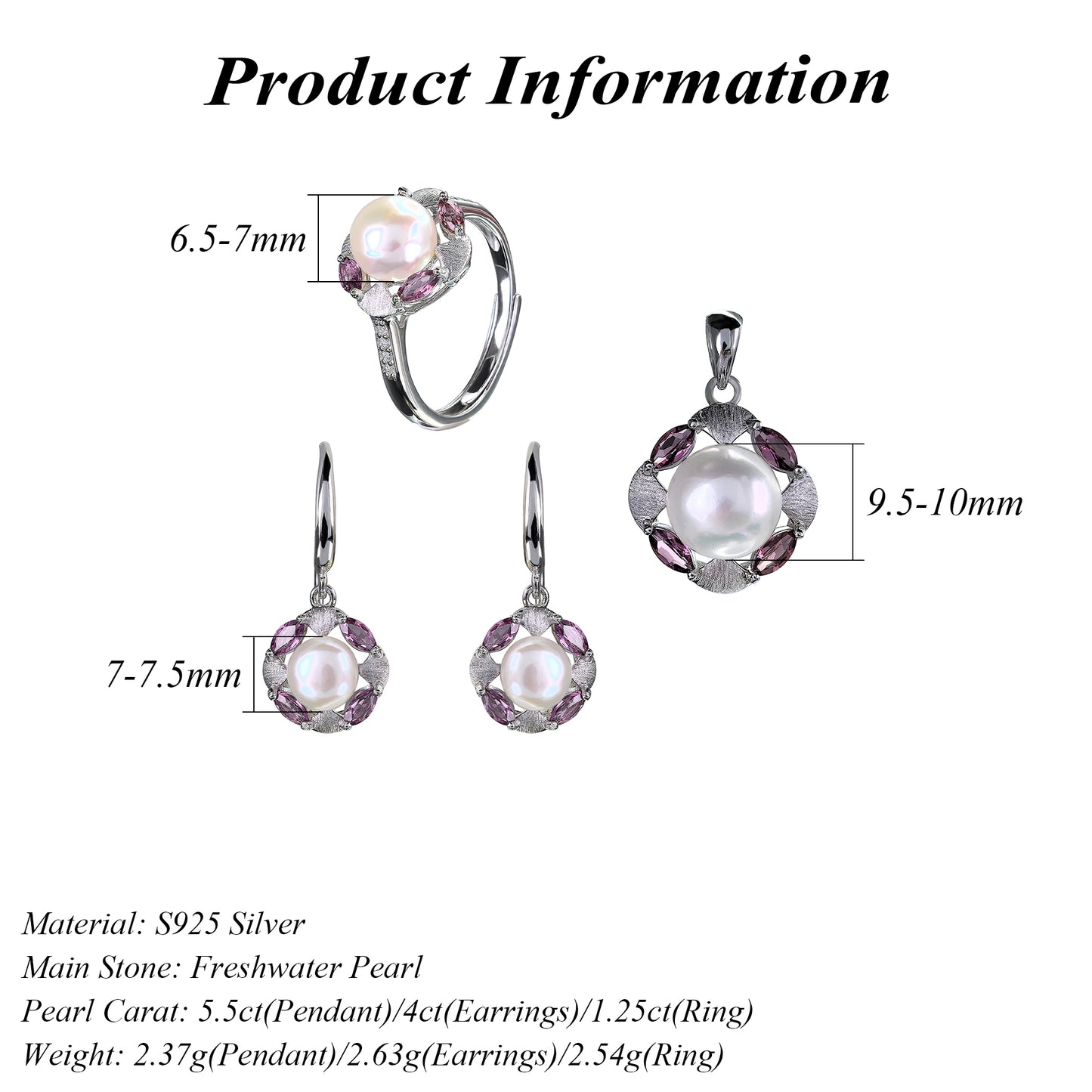 Elegant Rhodium Plated 925 Sterling Silver Freshwater Pearl Four Leaf Clover Jewelry Set