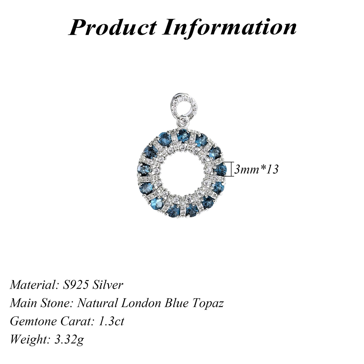 Dazzling Rhodium Plated 925 Sterling Silver London Blue Topaz Pendant