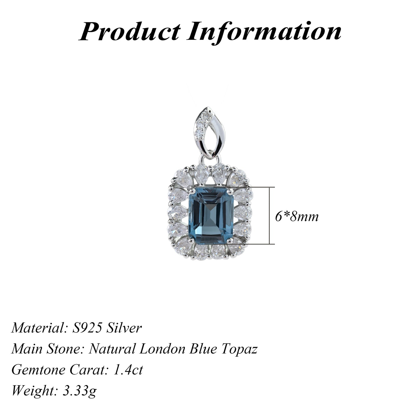 Dazzling Rhodium Plated 925 Sterling Silver Natural London Blue Topaz Pendant
