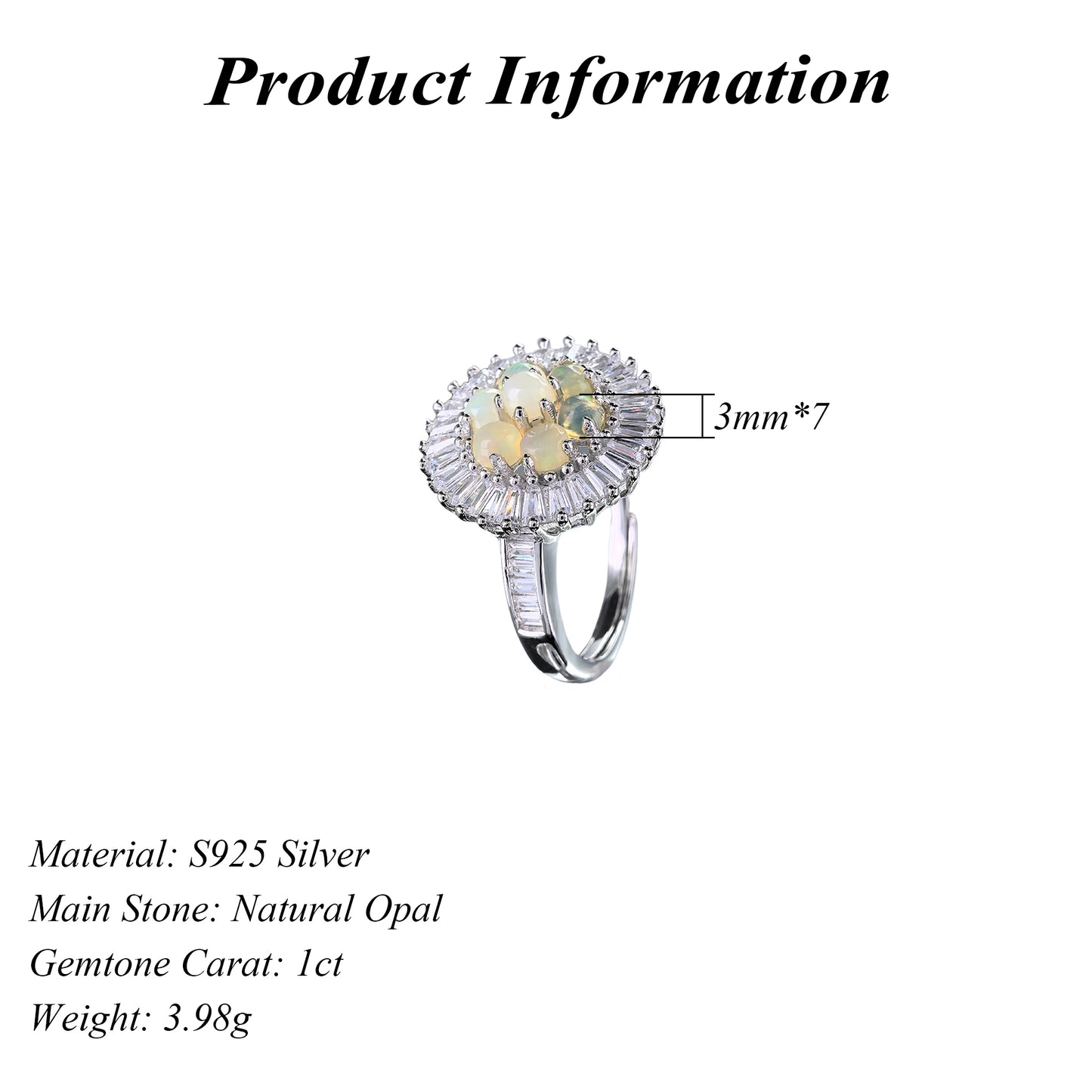 Graceful Rhodium Plated Silver 925 Jewelry Natural Opal Ring