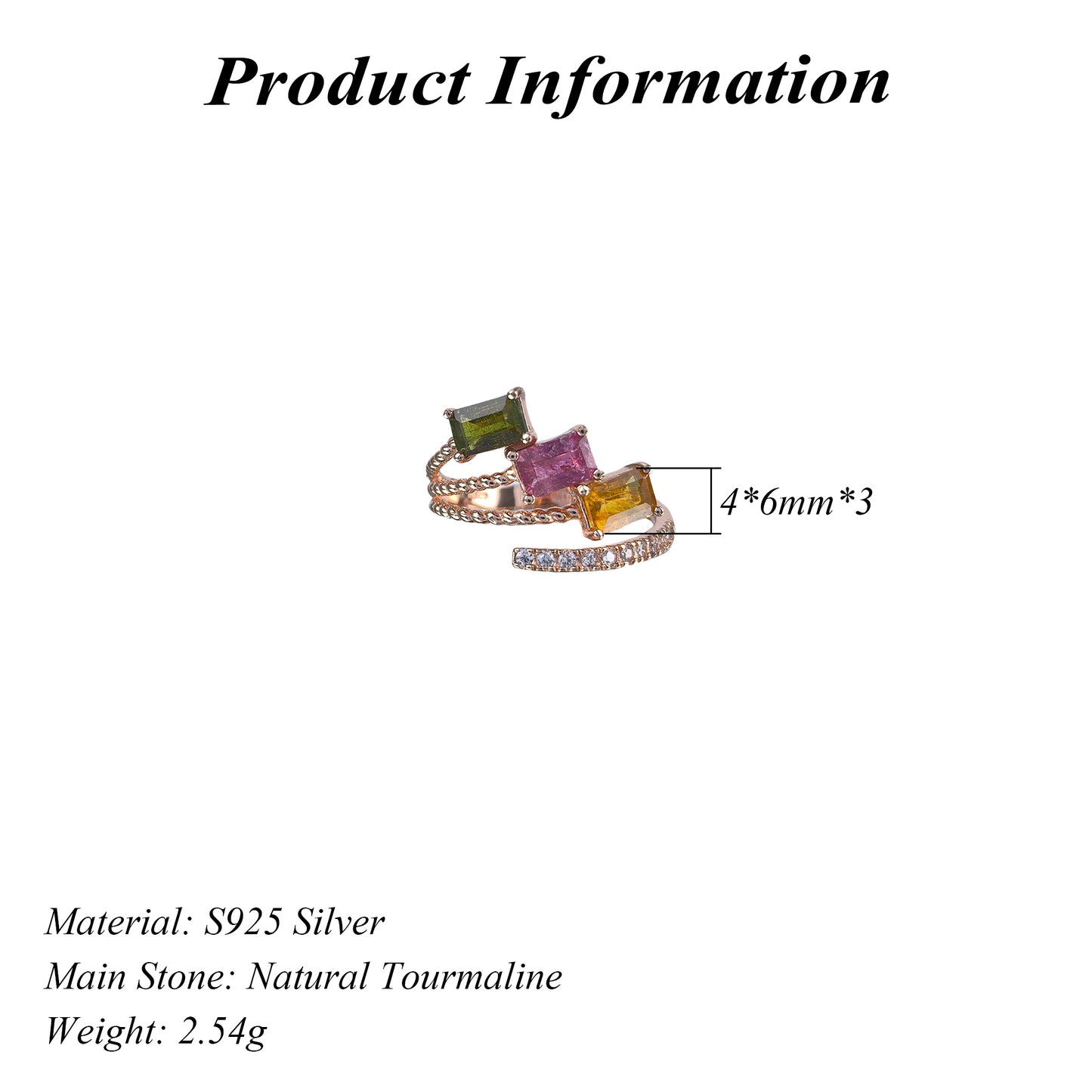 Gorgeous Rose Gold Plated 925 Silver Jewelry Natural Tourmaline Ring