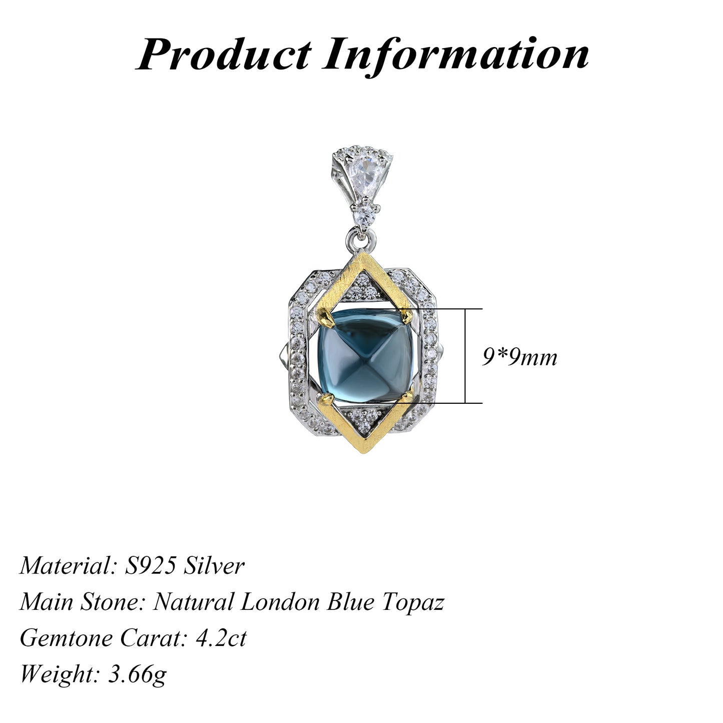 Charming Dual Color Plated 925 Silver Jewelry Natural London Blue Topaz Pendant