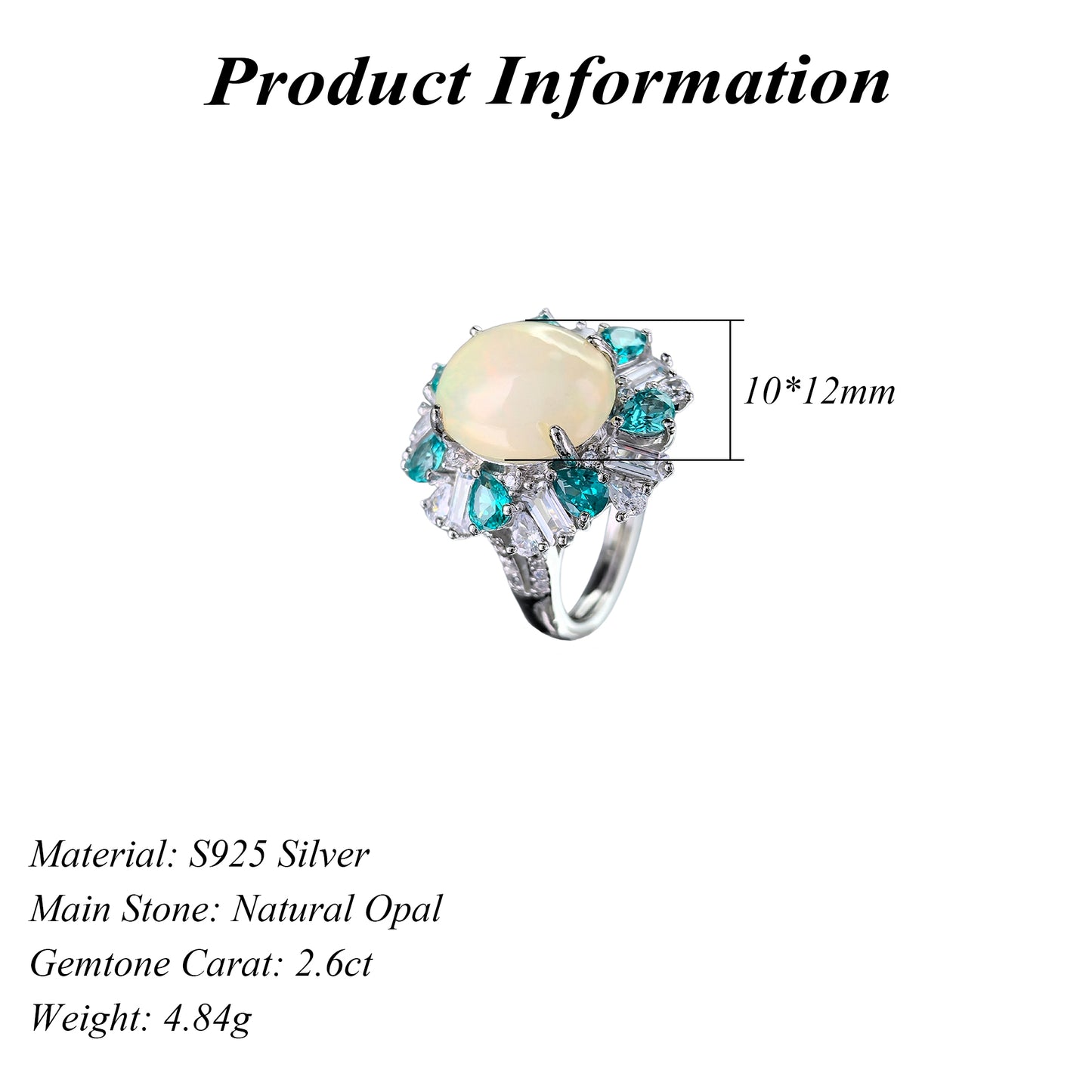 Dazzling Rhodium Plated Silver 925 Jewelry Natural Opal Ring