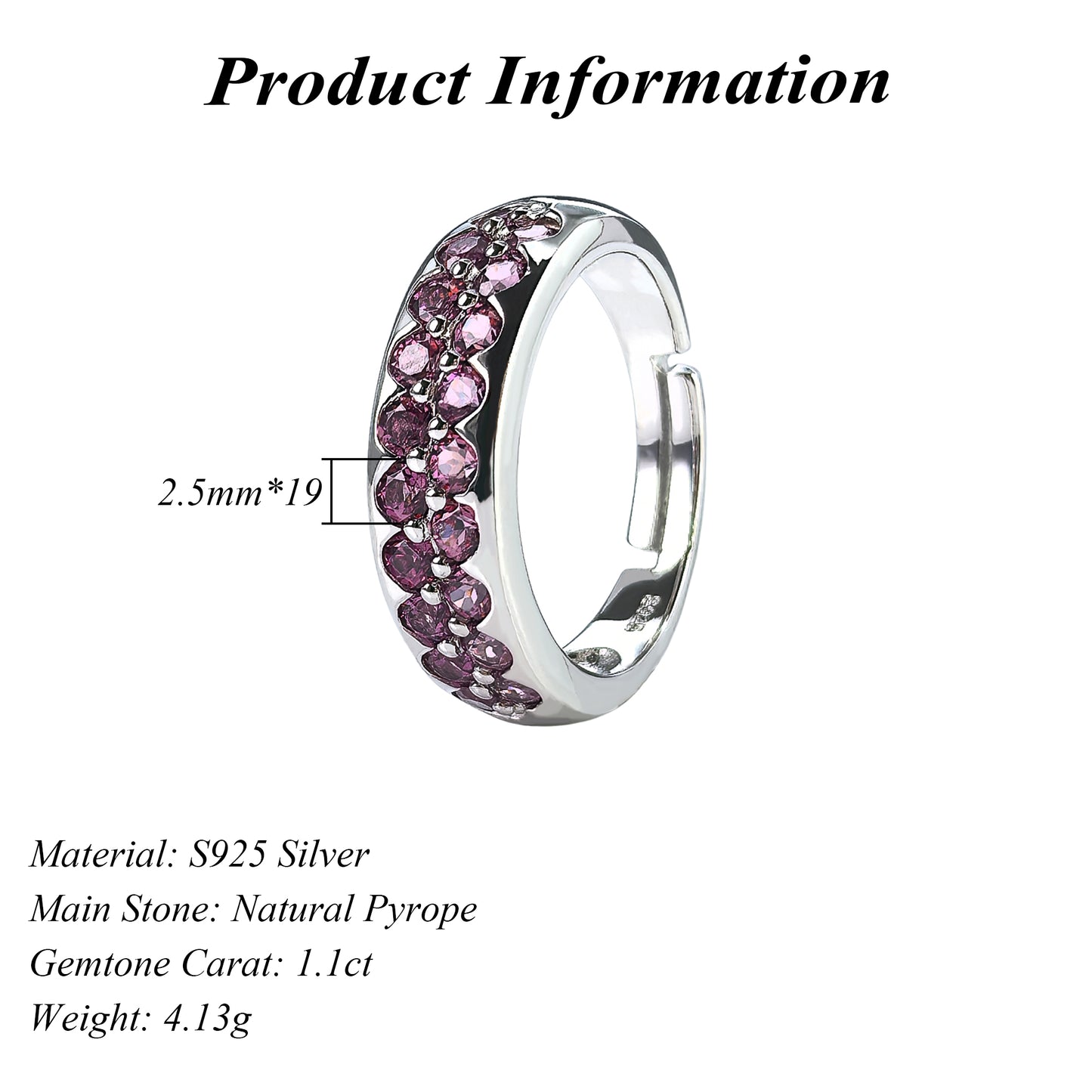 Gorgeous Rhodium Plated Silver 925 Jewelry Natural Pyrope Ring