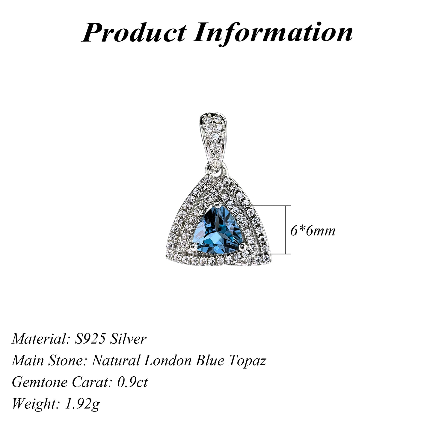 Sparkling Rhodium Plated Silver 925 Jewelry Natural London Blue Topaz Pendant